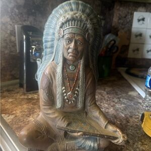 Native American Chief Figurine in Brown and Gray